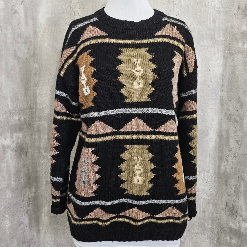 The‎ Alpaca Connection Handmade Peru 100% Alpaca Wool Geometric Sweater Black M